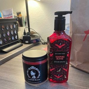 Bath and body works vampire blood hand wash, candle, and hand sanitizer